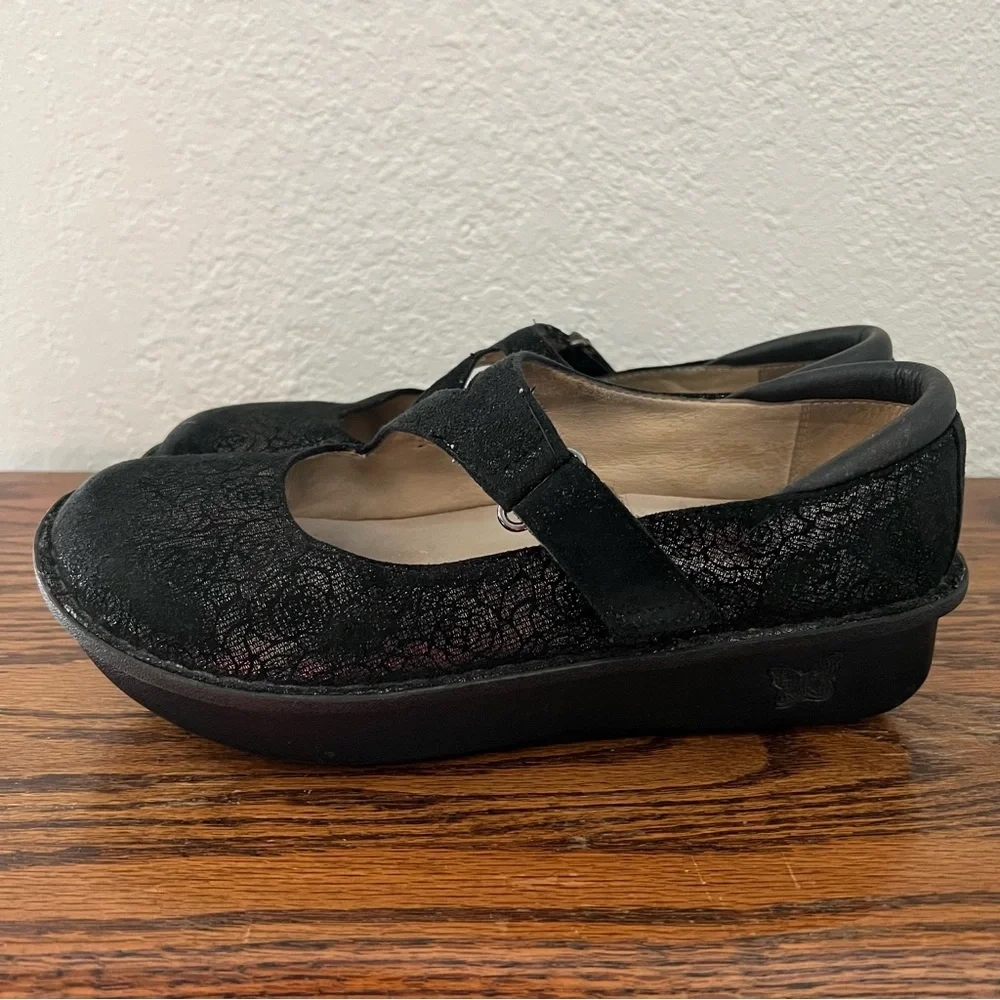 Alegria Dayna Pewter Fleurette Floral Mary Jane Platform Clogs EU 40